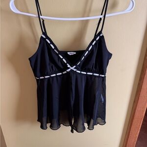 Garage Black Spaghetti Strap Babydoll Tank with White Trim